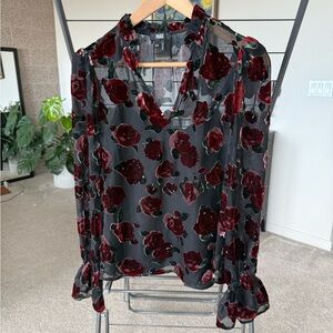 Paige Women's Sheer Floral Blouse - Black and Red